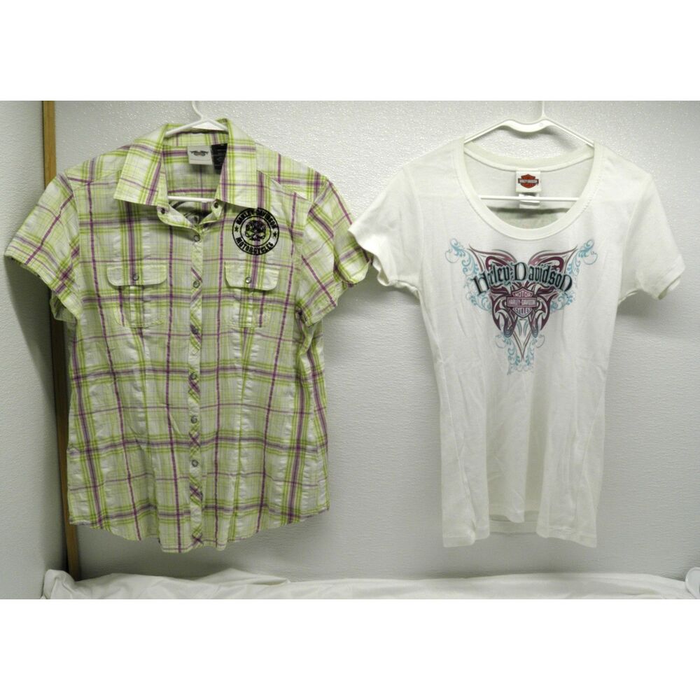 Lot of 2 Harley Davidson Shirts Women's Short Short Sleeve Motorcycle Size L